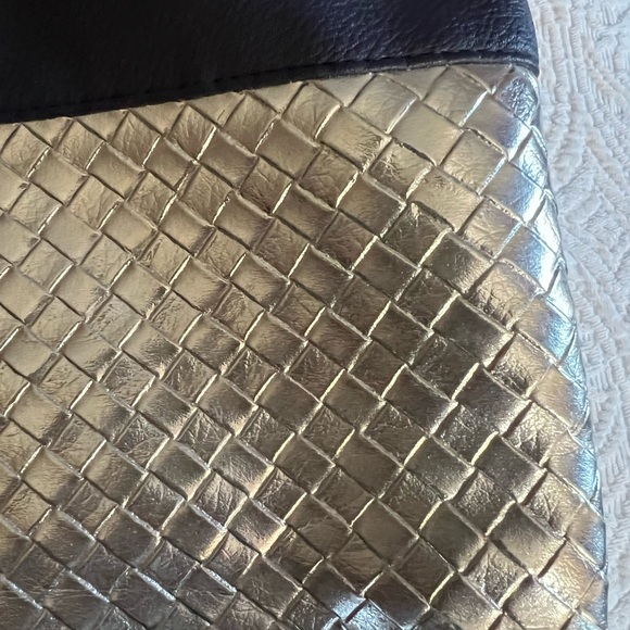Silver Woven Tote Bag, Faux Leather Large Carryall Woven Leather Bag - Picture 1 of 10